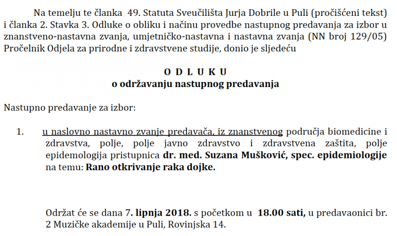 Nastupno predavanje dr. med. Suzane...