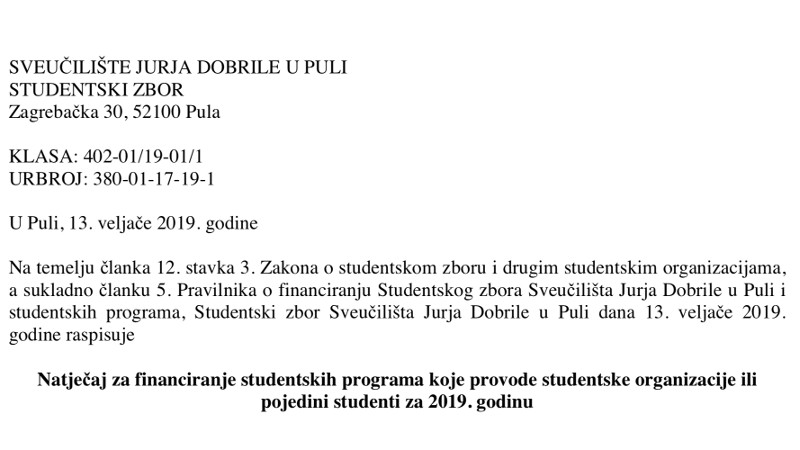 Raspisan je Natječaj za financiranje...