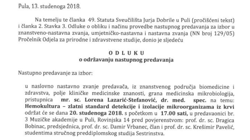 Nastupno predavanje mr. sc. Lorene...
